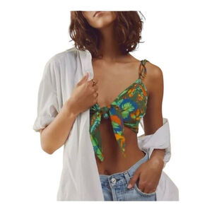 Free People Ava Reversible Micro Front Tie Top Floral S Tropical Vacation Beach